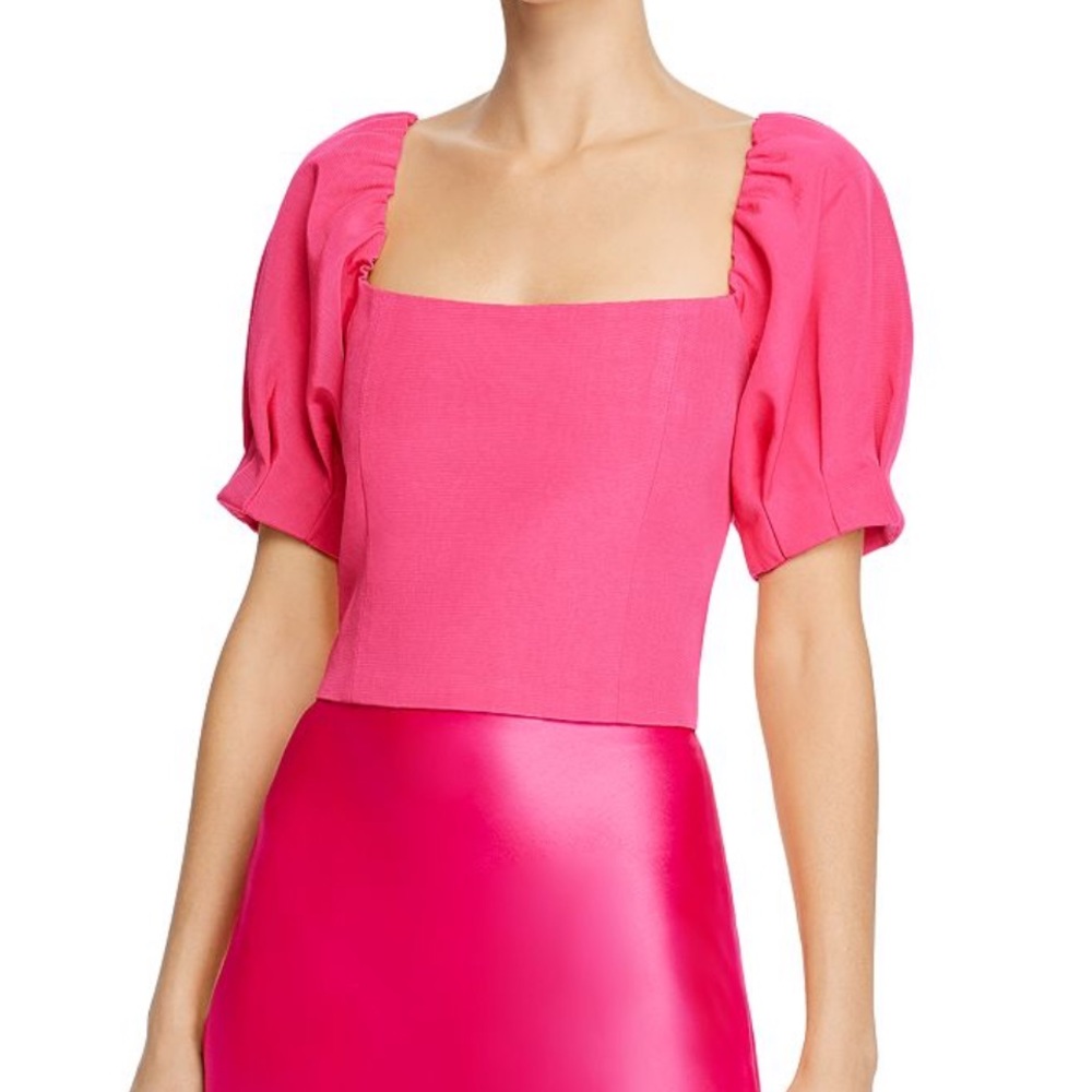 ALICE + OLIVIA pink puff sleeve crop top